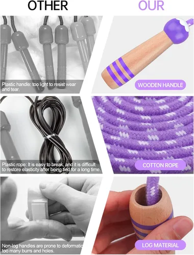 Miniatura 5 de Lorvain Cuerda de saltar para niños, cuerdas de saltar ajustables para niñas y niños pequeños, cuerda de saltar de algodón con mango de madera