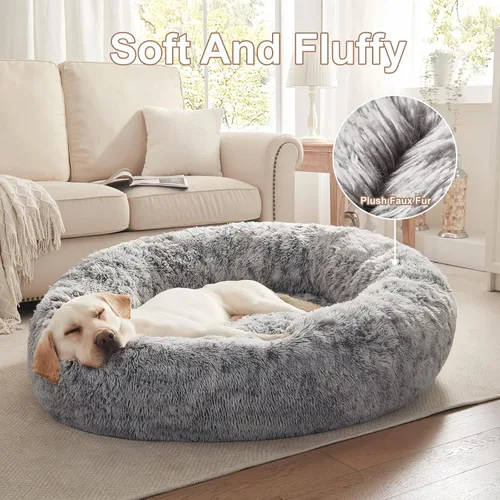 Miniatura 4 de Cama para Perros con Forma de Dona de 45 Pulgadas para Perros Extra Grandes, Cama Redonda Esponjosa Calmante Jumbo para Mascotas con Funda Removible