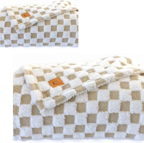 Miniatura 9 de Manta de lana de camello y blanco con diseño 3D a cuadros, ultra suave y peluda, de felpa para un confort acogedor. Hermoso regalo para mujeres