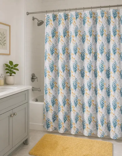 Miniatura 18 de Serafina Home Cortina de ducha bohemia, diseño floral de mandala azul marino, verde azulado, blanco, tela, 72 x 72 pulgadas, resistente a