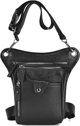 Riñonera de cuero vintage para hombres y mujeres, cinturón a la cadera, multiusos, motocicleta, bicicleta, deportes al aire libre, táctica, negro