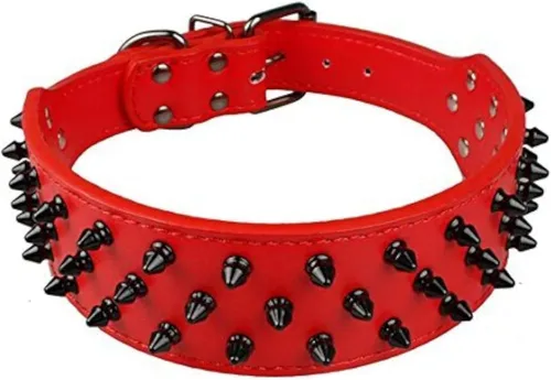 Miniatura 3 de Dogs Kingdom Collar de cuero negro de perro, collar tachonado y con puas, 2 pulgadas de ancho, 31 puas 52 tachas para Pit Bull y Boxer., L, Negro