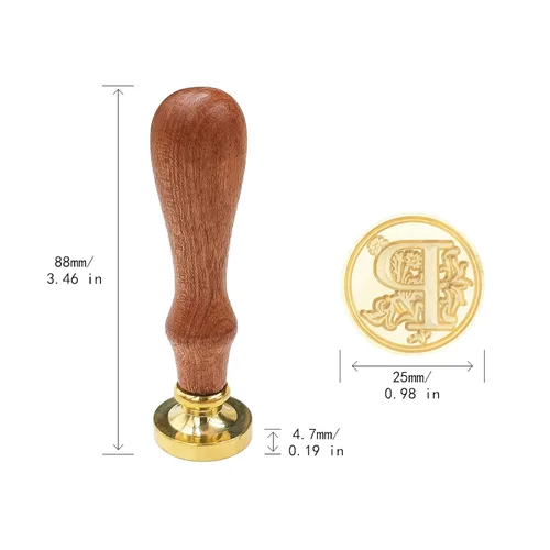 Miniatura 5 de Sello clásico de cera para sellar varios alfabetos, cabeza de latón, mango de madera, sellos de letras para tarjeta/sobre/regalo (sello, letra P)