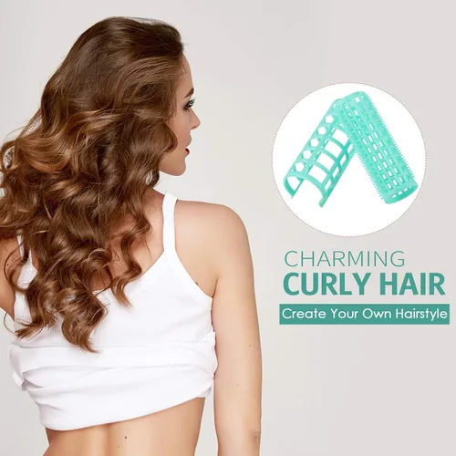 Miniatura 6 de Syhood - Juego de 12 rodillos de cabello de plástico para mujeres, tamaño grande, rizador de cabello con clips de resorte y peine de cola de rata