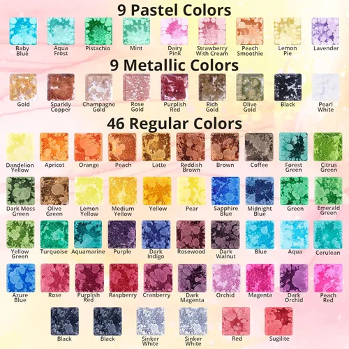 Miniatura 2 de LET'S RESIN Juego de 64 tintas de alcohol concentrado, 9 colores pastel y 9 colores vibrantes metálicos a base de alcohol para resina epoxi, tinte