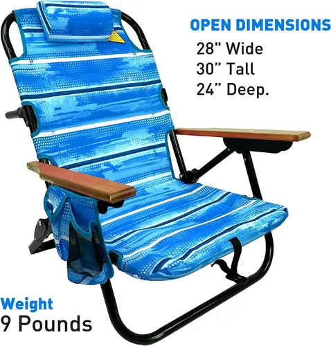 Miniatura 7 de EasyGo Product Mochila para silla de playa, 5 posiciones y bolsa para portavasos en el lateral, bolsa de almacenamiento de almohada acolchada