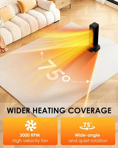 Miniatura 4 de Calentador de espacio 2026, calentador portátil de 1500 W con control remoto, calentador eléctrico de calefacción silenciosa para interiores, calor