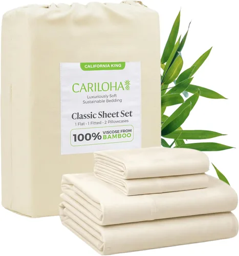 Miniatura 20 de Cariloha Set de sábanas clásico de 4 piezas Ropa de cama de playa King Material de viscosa Extra suave, refrescante para personas que