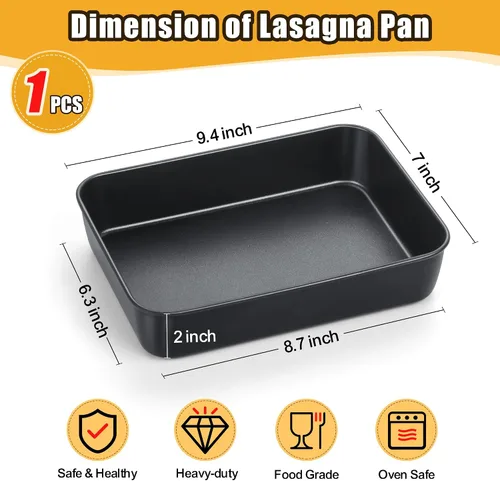 Miniatura 2 de TeamFar Sartén para lasaña, 9.4 x 7 x 2 pulgadas de acero inoxidable para hornear horneado profundo para horno tostador, sartén rectangular de Negro