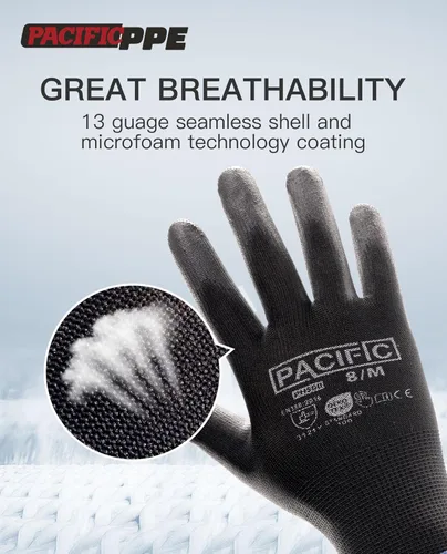 Miniatura 2 de PACIFIC PPE 18 pares de guantes de trabajo, guantes de punto sin costuras recubiertos de poliuretano, guantes de seguridad para pantalla táctil