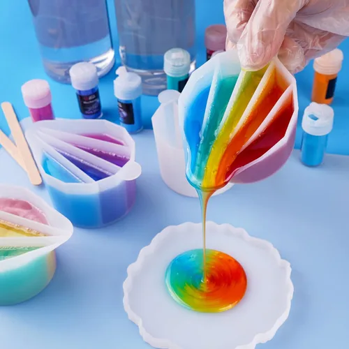 Miniatura 6 de LET'S RESIN Vasos Divisores de Silicona, 4 Piezas de Tazas de Mezcla de Resina Engrosadas y Reutilizables con 2-5 Canales, Divisores de Suministros