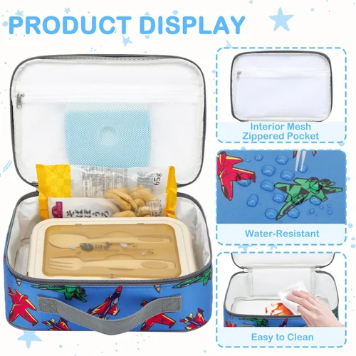 Miniatura 3 de FlowFly Lonchera para niños, bolsa suave aislada, mini hielera para el regreso a clases, kit de bolsa térmica para comidas, para niñas, niños, Avión