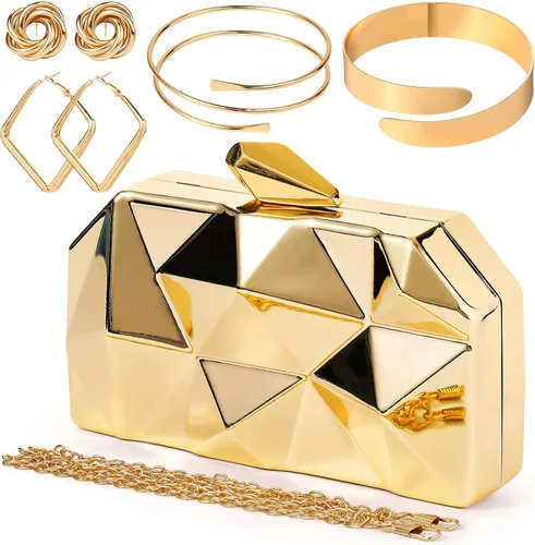 5 piezas de bolso de mano para mujer, monederos de noche de graduación, bolso metálico para banquete de boda, juego de joyas retro