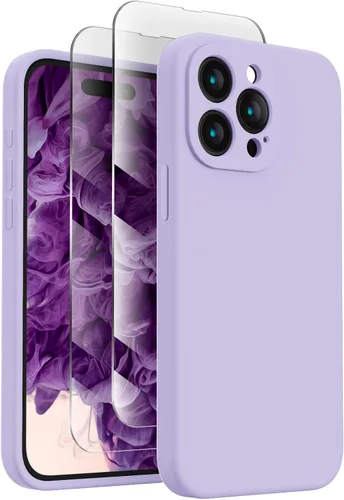 FireNova Funda diseñada para iPhone 15 Pro Max, funda de silicona mejorada [protección de cámara] con [2 protectores de pantalla], forro interior de