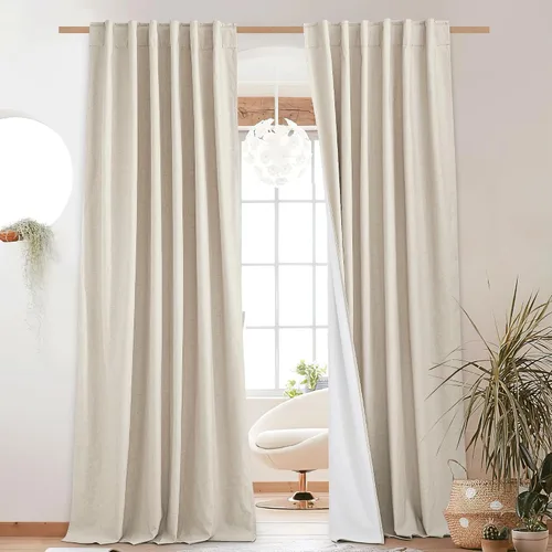 Miniatura 85 de NICETOWN Cortinas 100% opacas de 63 pulgadas de largo, 2 paneles de cortinas cortas con aislamiento térmico con forro para dormitorio, cortinas