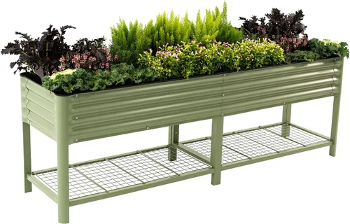 Miniatura 13 de Cama de jardín elevada rodante - Serie V, camas de jardín de 2' x 4' con patas y estante de almacenamiento para patio y porche, capacidad