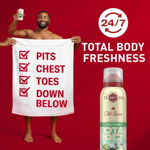 Miniatura 2 de Old Spice Desodorante en aerosol para todo el cuerpo para hombres, sin aluminio, aroma a aloe + lluvia, protección contra olores 24/7, frescura