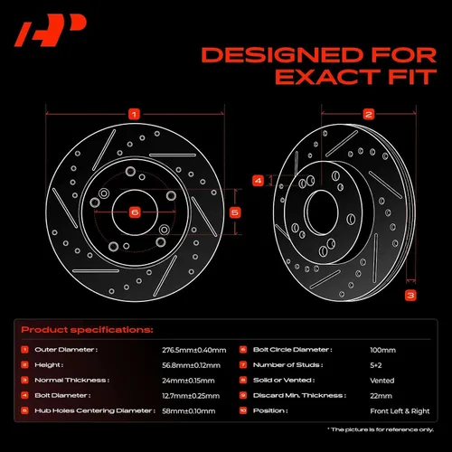 Miniatura 3 de A-Premium Rotores de freno de disco perforados y ranurados delanteros de 10.89 pulgadas (276.50mm) compatibles con modelos Subaru, Saab - Outback