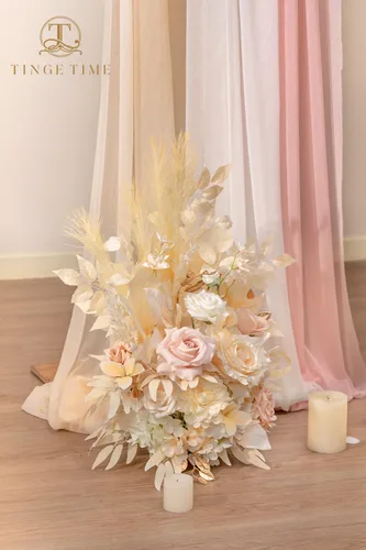 Miniatura 7 de TINGE TIME Juego de 2 flores artificiales de pie, centro de mesa con almohadilla de goma, flor falsa de seda para centro de mesa de boda, arco