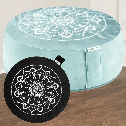 Miniatura 12 de Hihealer Cojín de meditación, funda de terciopelo tradicional tibetano para meditación, cojín grande para el suelo para adultos, cojín de trigo Azul