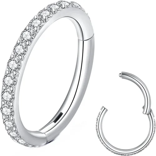 Miniatura 11 de Aretes de acero quirúrgico 316L con circonia cúbica transparente, para cartílago, concha, hélix, rook, tragus, lóbulo, piercing para el cuerpo