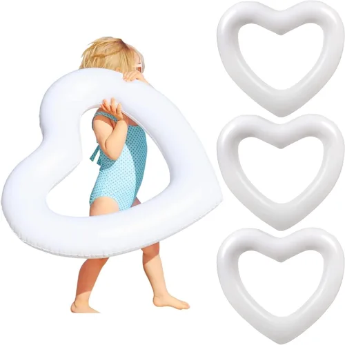 Miniatura 19 de LOTELI - Flotadores de piscina con forma de corazón originales para adultos, más gruesos y fuertes, flotadores inflables grandes para fiestas, Blanco