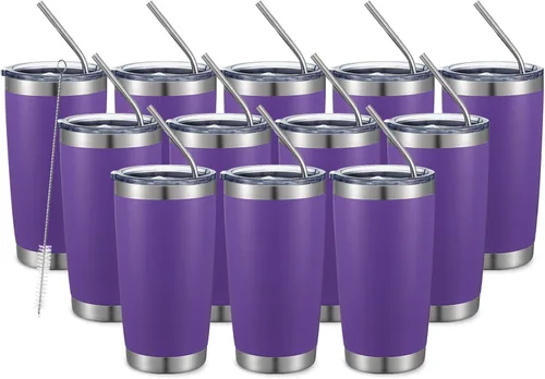Miniatura 39 de COMOOO Taza de viaje de acero inoxidable de doble pared aislada al vacío de 20 onzas con tapa y pajita, taza de café aislada con recubrimiento