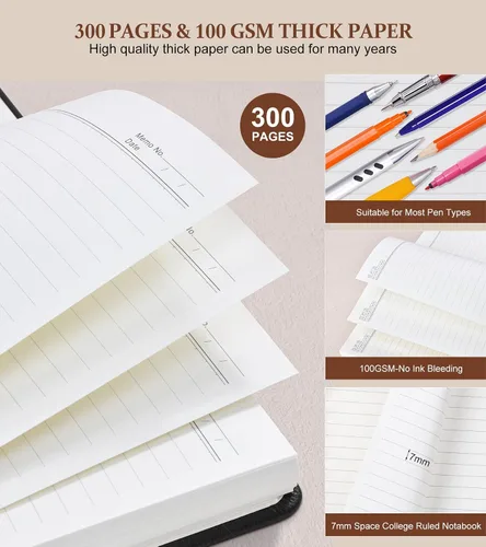 Miniatura 4 de Cuaderno de espiral rayado de 8.5"×11", 300 páginas con tapa dura de cuero, diarios para mujeres y hombres, cuadernos universitarios rayados A4