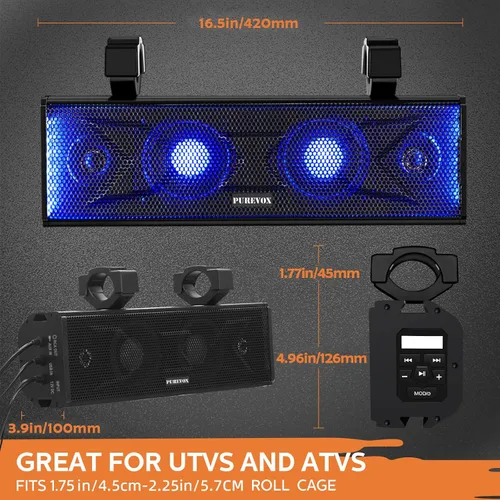 Miniatura 6 de Barra de sonido UTV de 17 pulgadas, barra de sonido ATV de 4 altavoces, sistema de sonido UTV, altavoces SXS, conectividad Bluetooth impermeable
