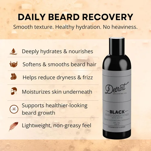 Miniatura 2 de Detroit Grooming Co. Acondicionador de barba con extracto de manzana y aloe vera, suavizante, desenredante e hidratante para barba, edición negra
