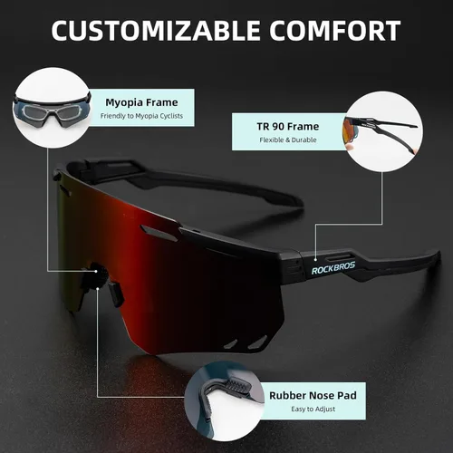Miniatura 8 de ROCKBROS Gafas de ciclismo polarizadas, gafas de sol deportivas con protección UV para hombres y mujeres, gafas de sol de ciclismo para correr
