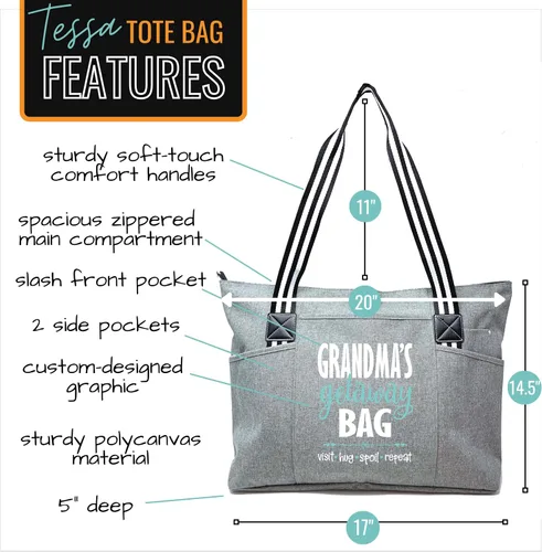 Miniatura 2 de Brooke & Jess Designs Bolso de mano para la abuela – Bolso de lona resistente con cremallera y bolsillo interior para la abuela para uso diario