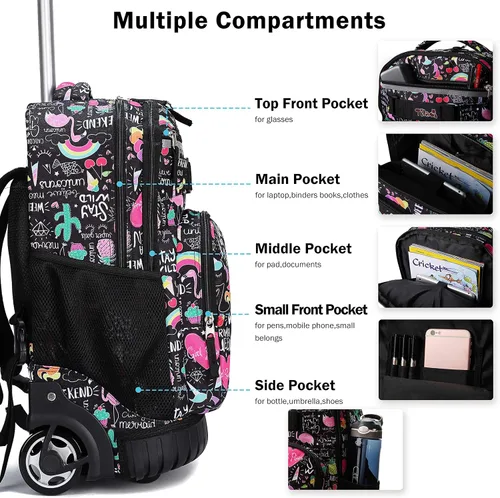 Miniatura 4 de Tilami Mochila con ruedas, mochila para laptop de 19 pulgadas con ruedas y lonchera