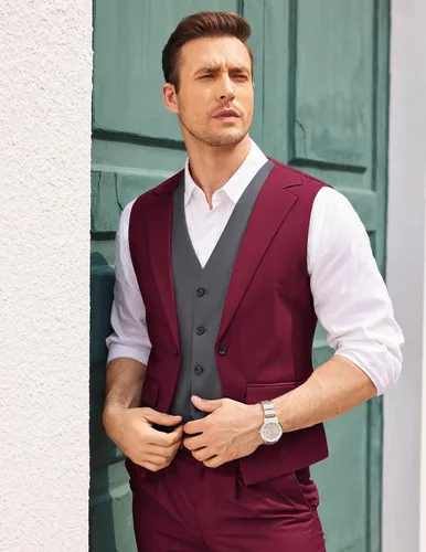 Miniatura 3 de COOFANDY - Chaleco de traje en capas para hombre, chalecos de vestir formales, chaleco de boda ajustado