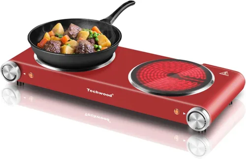 Miniatura 12 de Placa caliente, estufa eléctrica Techwood para cocinar, encimera de 1500 W, quemador individual con temperatura y asas ajustables, placa de cocina