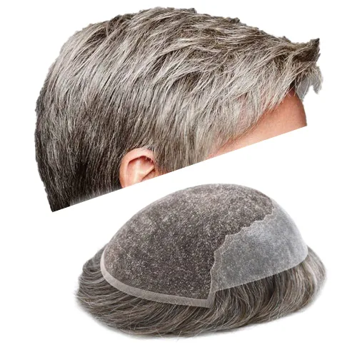 Miniatura 117 de Toupee para hombres pieza de pelo suave suizo encaje real sistema de cabello humano reemplazo blanqueado nudo mens tupé sistema de pelo para hombres