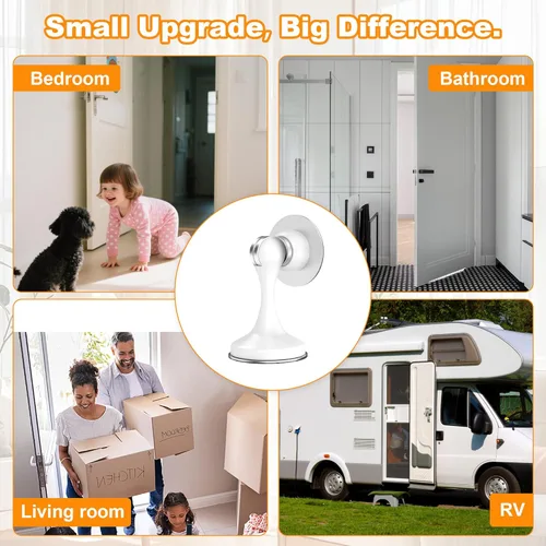Miniatura 7 de Crosize Topes magnéticos para puerta, paquete de 1 unidad, topes de puerta de acero inoxidable para montaje en pared y piso, soporte de puerta Blanco