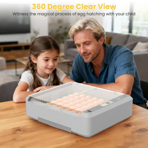Miniatura 8 de Incubadora de huevos de 36-60 con giro automático de huevos y control de humedad, incubadora de huevos de pollo ajustable con pantalla digital