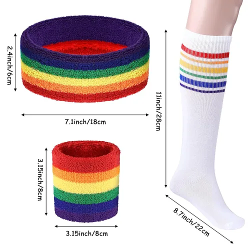 Miniatura 2 de Skylety Juego de 5 calcetines a rayas para el sudor, banda para el sudor, diadema de rayas altas para hombres y mujeres, deportes, fiesta
