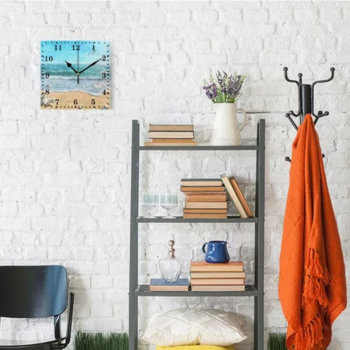 Miniatura 4 de Reloj de pared con diseño de gaviota de playa, reloj colgante decorativo, silencioso, sin tictac, para sala de estar, cocina, dormitorio