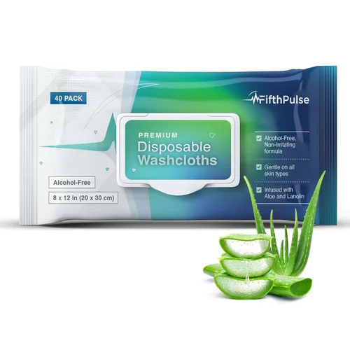 Miniatura 9 de Toallitas corporales desechables para adultos, 200 unidades (5 x 40 paquetes) – Paños prehumedecidos para baño de ancianos infundidos con aloe