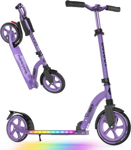 BELEEV V8 Scooters para niños a partir de 6 años con cubierta iluminada, scooter plegable de 2 ruedas para adultos y adolescentes, 4 de altura
