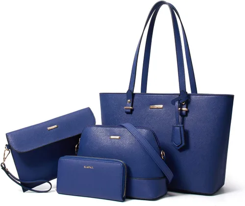 Miniatura 176 de Juego de 4 bolsas modernos para mujer de cuero sintético: bolso tote, bolso de hombro, bolso de mano y cartera.