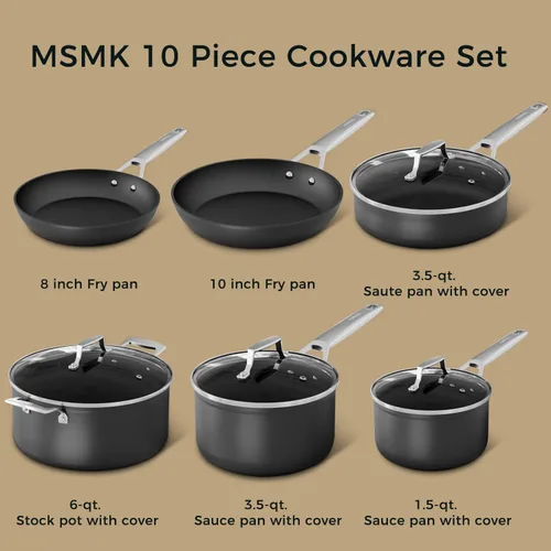 Miniatura 6 de MsMk Juego de ollas y sartenes antiadherentes de 10 piezas para construir una cocina de inicio o refrescar, calefacción uniforme, fácil limpieza