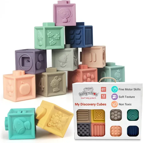 BabyToLove Discovery Cubes | Bloques Montessori para el desarrollo de habilidades sensoriales y motoras | Bloques apilables suaves para bebés y