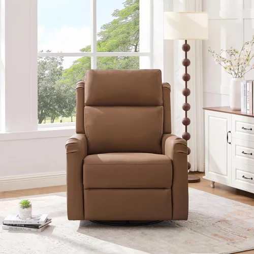 Miniatura 9 de Merax Silla reclinable manual moderna con masaje y calor, mecedora giratoria de 270°, tapizada de piel sintética, reclinable de cine en casa