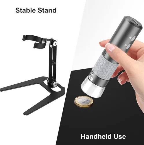 Miniatura 6 de Microscopio digital de mano Jiusion WiFi USB, endoscopio de aumento inalámbrico de 50 a 1000x, cámara 4K 3840x2160P, 8 LEDs con soporte de metal Gris
