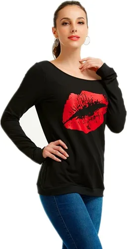 Miniatura 5 de Magicmk - Sudadera de hombro descubierto y mangas largas, con estampado de labios de mujer, en talla extragrande, para mujer