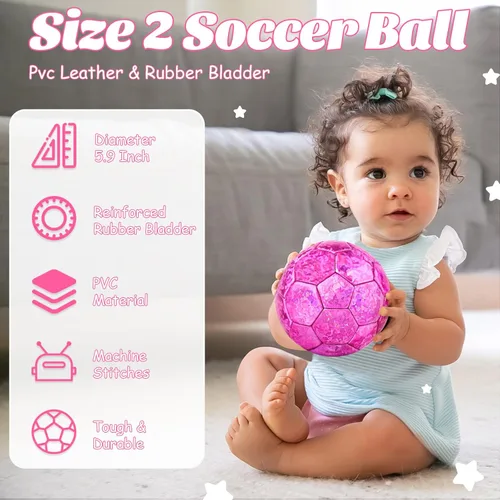 Miniatura 2 de DLUGOPIS Sparkling Pink Toddler Soccer Ball - Mini, Age 3-8, Indoor/Outdoor, Small Size for Boys & Girls (Sparkling Pink, 1)