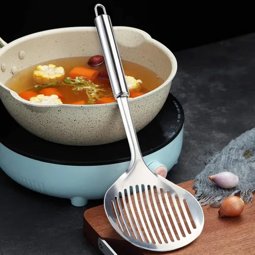 Miniatura 3 de Utensilios de cocina de acero inoxidable, espátula ranurada para pescado, cuchara, colador, filtro de agua, cucharón, cucharón, colador de araña